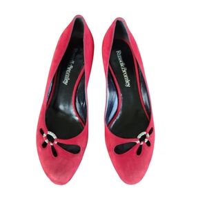[39, 8-8.5] Vicini Red Suede Heels Size EU 39 US 8.5 Elegant Design Kitten Heels